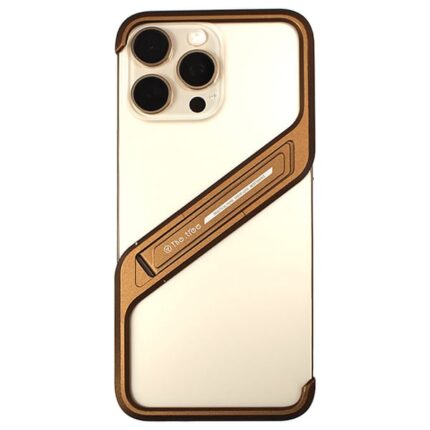 Metal Frame-Less Case For iPhone 16 Pro Max with 120° Adjustable Stand, Shockproof, Heat Dissipation, Lightweight Metal Frame Design - Desert Gold